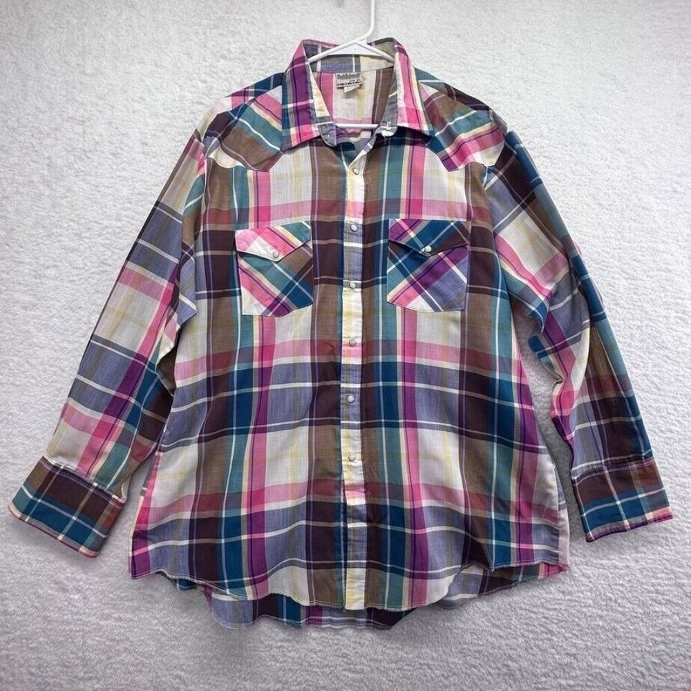 Vintage‎ Saddlebrook Mens Pearl Snap Western Shirt Size XL Plaid Long Sleeve